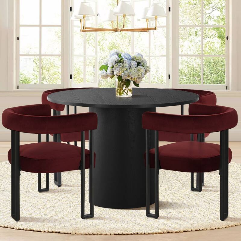 Modern Velvet Upholstered Dining Armchairs with Black Metal Legs (Set of 2/4/6)