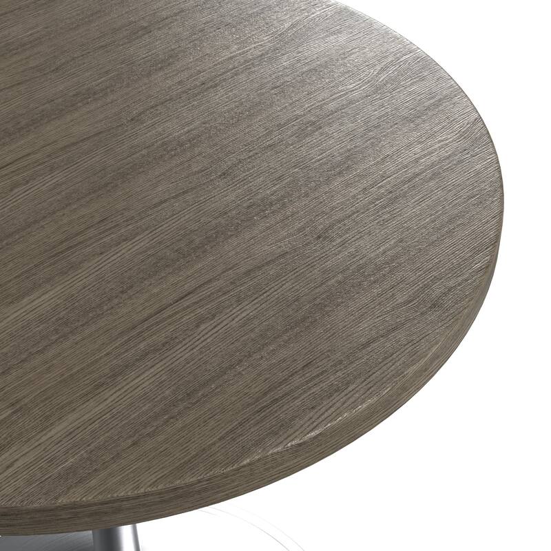LeisureMod Verve 36" Round Dining Table with MDF Wood TableTop and Brushed Chrome Base for Kitchen & Dining Room