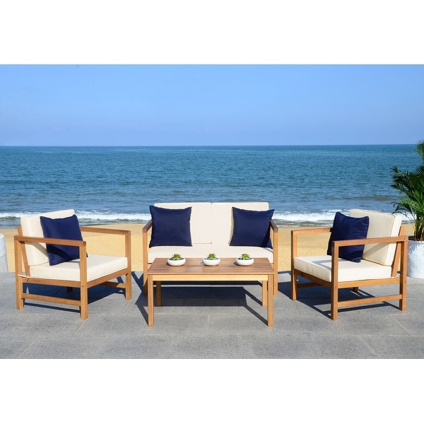 SAFAVIEH Outdoor Montez 4 piece Conversation Set with Accent