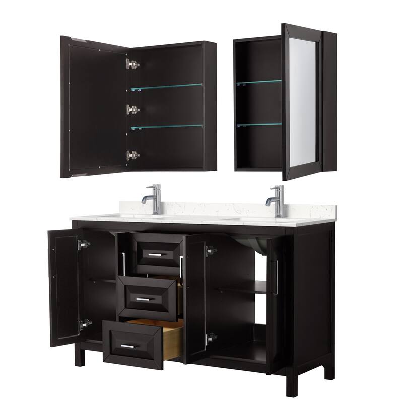 Daria 60 Inch Double Vanity, Cultured Marble Top, Medicine Cabinets