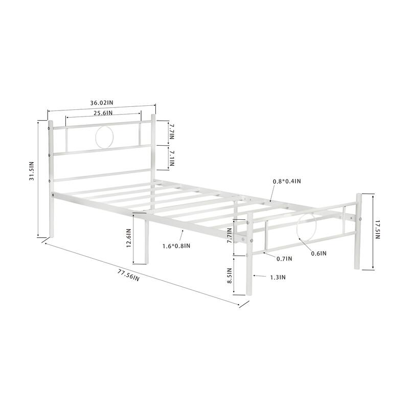 Homy Casa White Metal Bed Frame with Headboard & Footboard