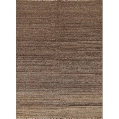 All-Over Striped Brown Kilim Persian Area Rug Handmade Wool Carpet - 5'0"x 6'6"