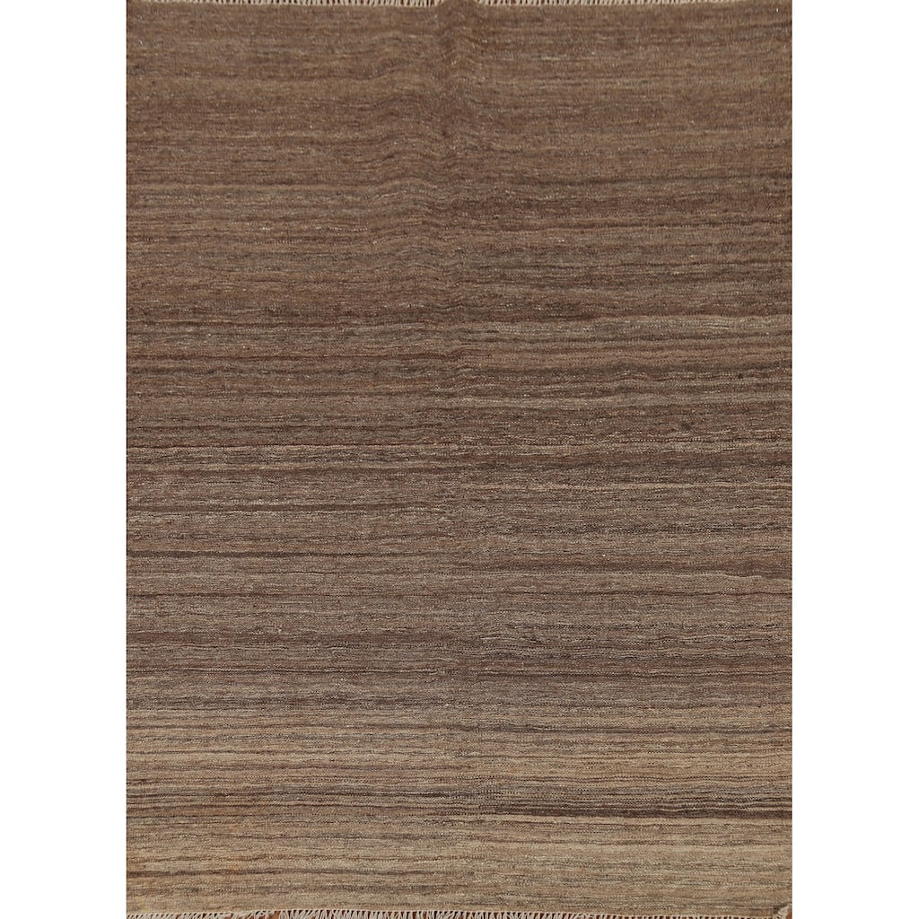 All-Over Striped Brown Kilim Persian Area Rug Handmade Wool Carpet - 5'0"x 6'6"