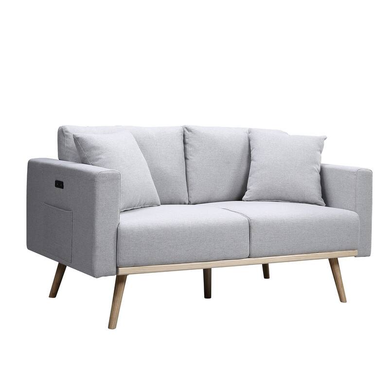 Easton Linen Fabric Sofa Loveseat Chair Living Room Set with USB Charging Ports Pockets & Pillows