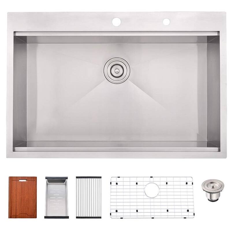 PROOX 30 in.W x 22 in. D Single Drop-in Stainless Steel Kitchen Workstation Sink w/ Strainer - 30" W x 22" D - 30" W x 22" D - Stainless Steel