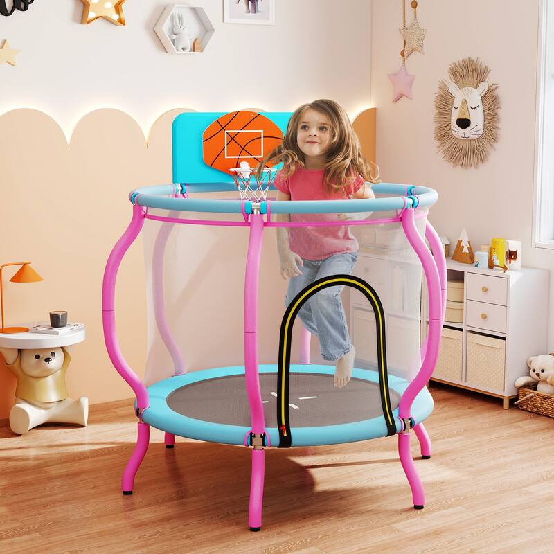 Gymax 48'' Kids Trampoline Indoor & Outdoor Pumpkin Trampoline - Pink, Light Blue