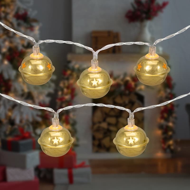 10-Count LED Gold Christmas Bells Fairy Lights 5.5ft Copper Wire - 5.5'