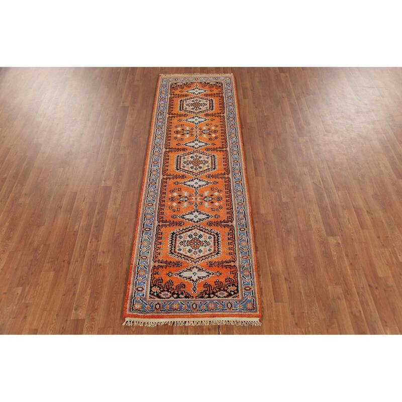 Orange Geometric Viss Oriental Runner Rug Hand-Knotted Wool Carpet - 2'7"x 8'2"