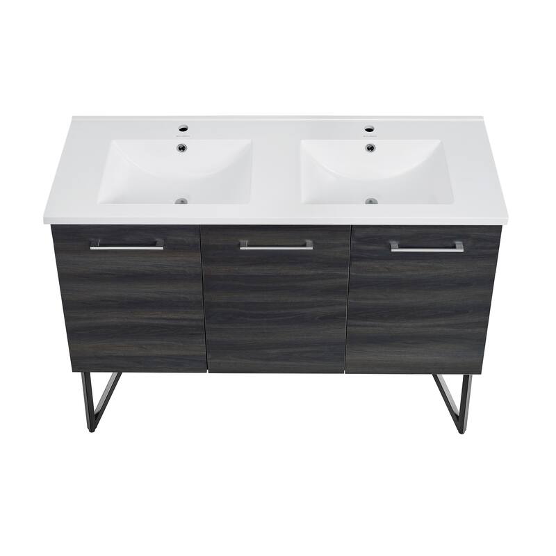 Annecy 48 In. Black Walnut, Double Basin Bathroom Vanity With White Ceramic Sink Top