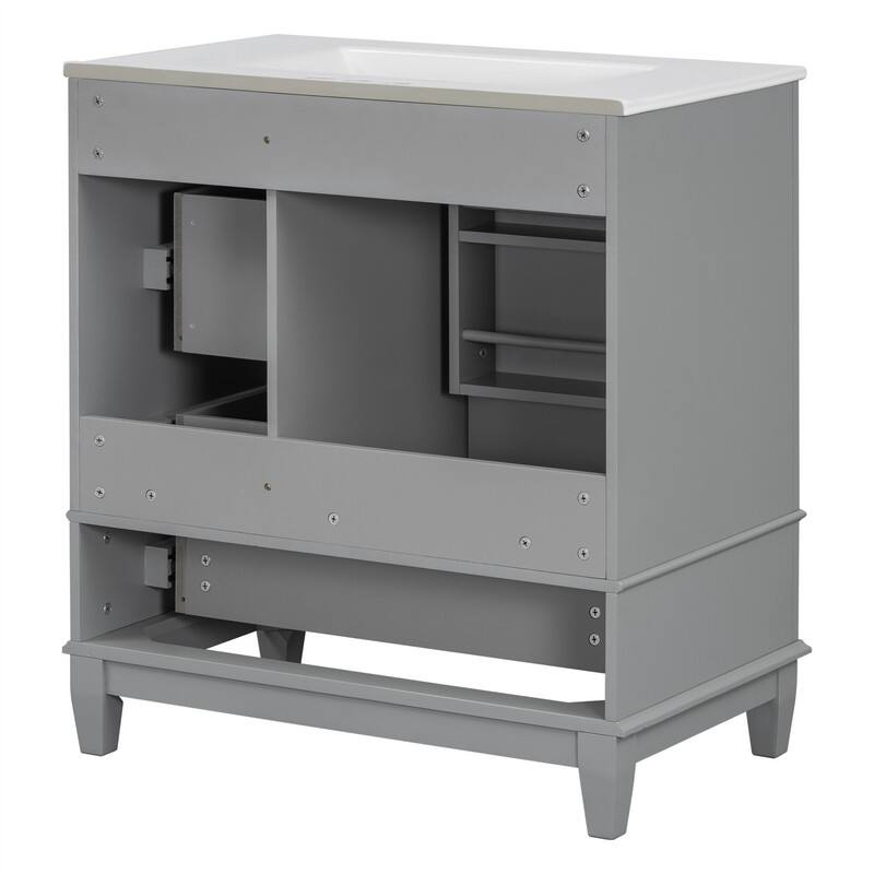 30" Bathroom Vanity with Ceramic Sink, Freestanding Bathroom Vanity Cabinet w/ 3 Storage Drawers, 1 Soft Close Door & Door Shelf