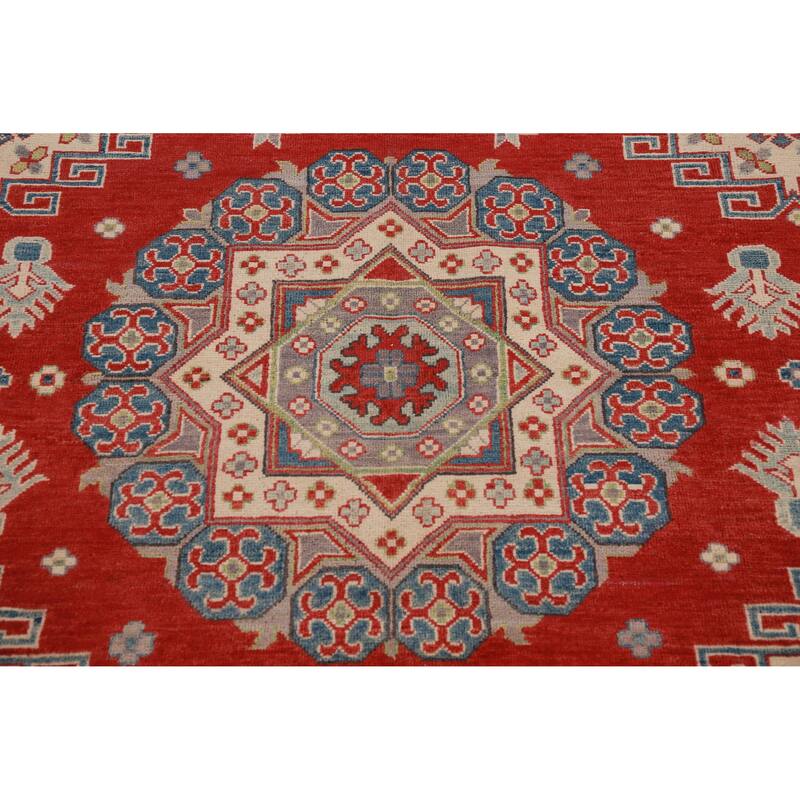 Hand Knotted Oriental 100% Wool Carpet Traditional Geometric Red Kazak Area Rug - 12' 9'' X 9' 11''