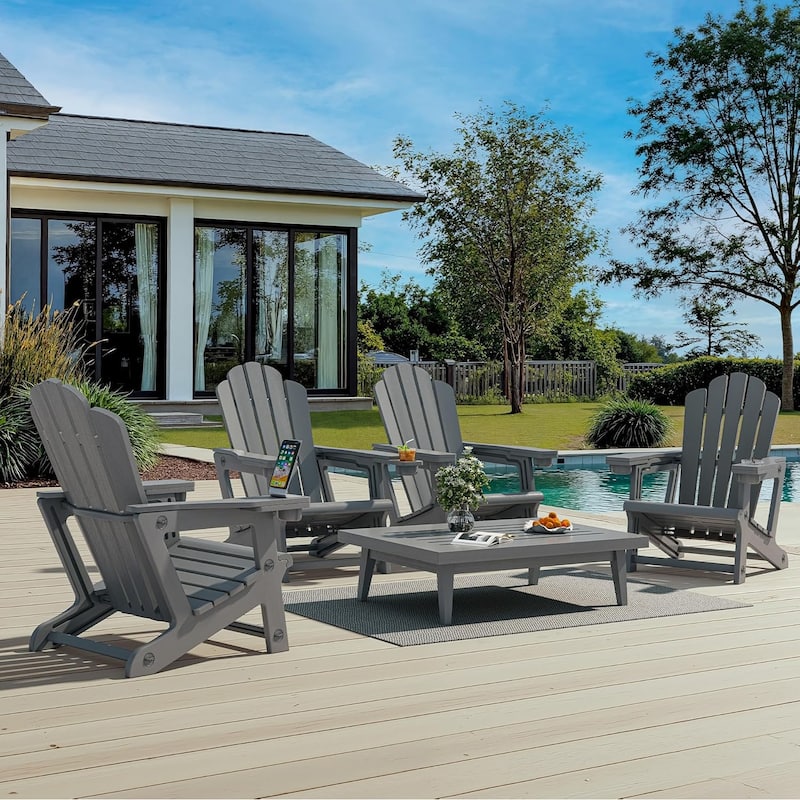 PURPLE LEAF All-Weather HDPE Adirondack Chair - Oversized Seat, Dual Cup Holders for Patio/Garden/Deck/Backyard - Grey（4pc）