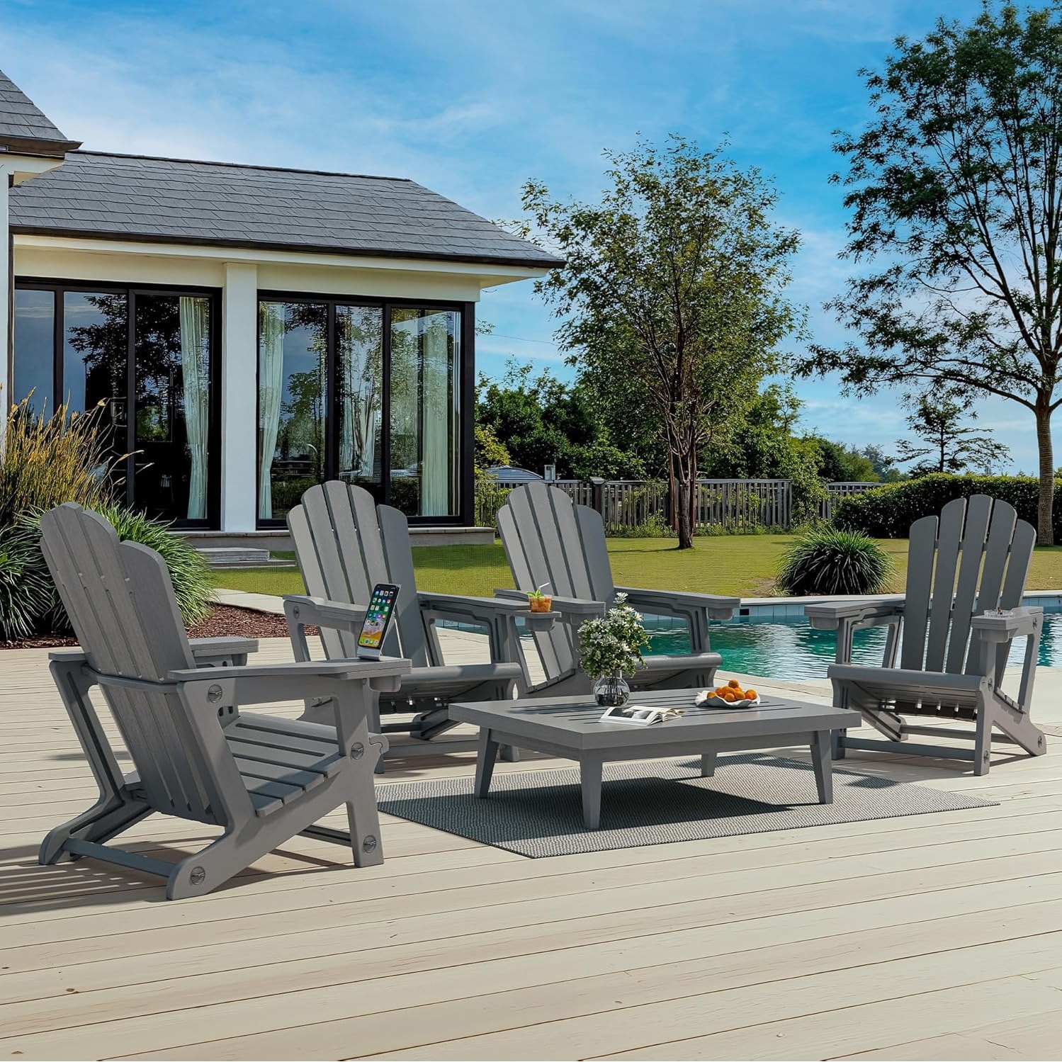 PURPLE LEAF All-Weather HDPE Adirondack Chair - Oversized Seat, Dual Cup Holders for Patio Garden - 19.3"D x 22.4"W x 36"H