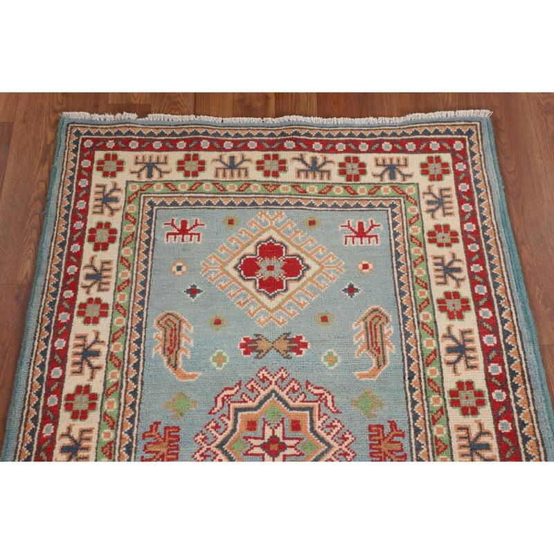 Light Blue Kazak Oriental Rug Handmade Accent Wool Carpet - 2'9" x 4'3"