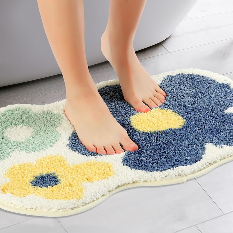 Bathroom Rugs, Soft Plush Bath Mats Non Slip Printing Bathroom Mat Quick Dry Reversible Microfiber Bath Rugs - Flower - 20" x 32"