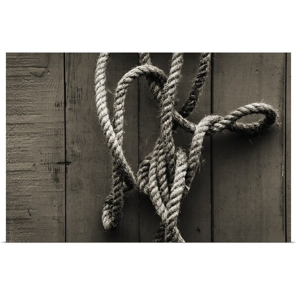 "Tangled rope hanging on wooden fence" Poster Print