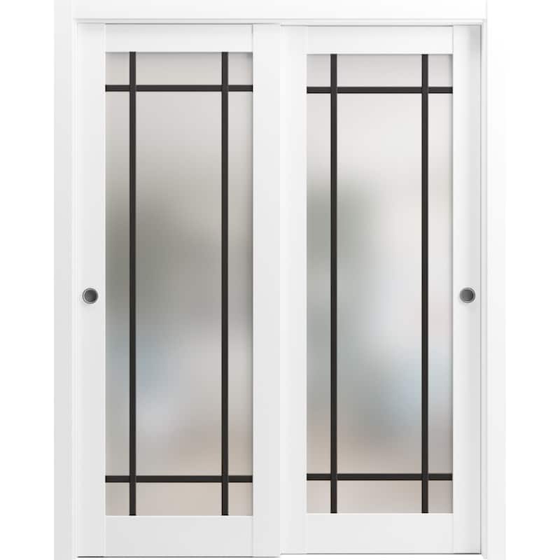 Bypass Doors 72 x 80 Planum 2112 White Silk Sturdy Rails - White - 84" x 84" ( 2* 42x84)