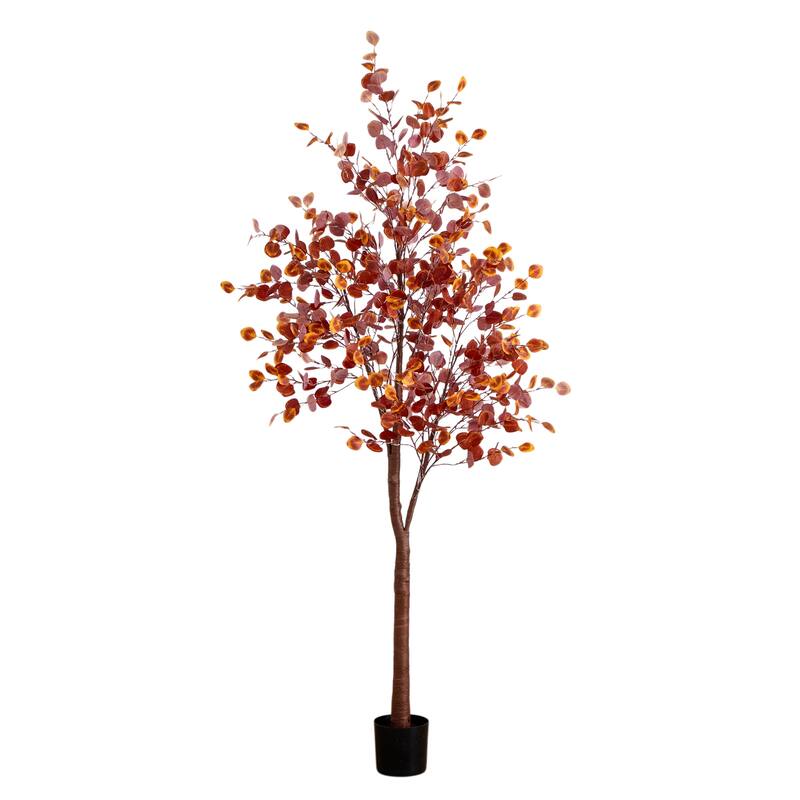 8-ft Pre-Lit Grand Autumn Eucalyptus Artificial Fall Tree - Green