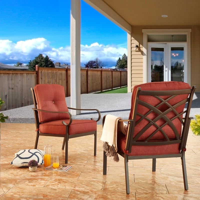 Patio Festival Outdoor Metal Chair with Red Cushions (2-Pack)