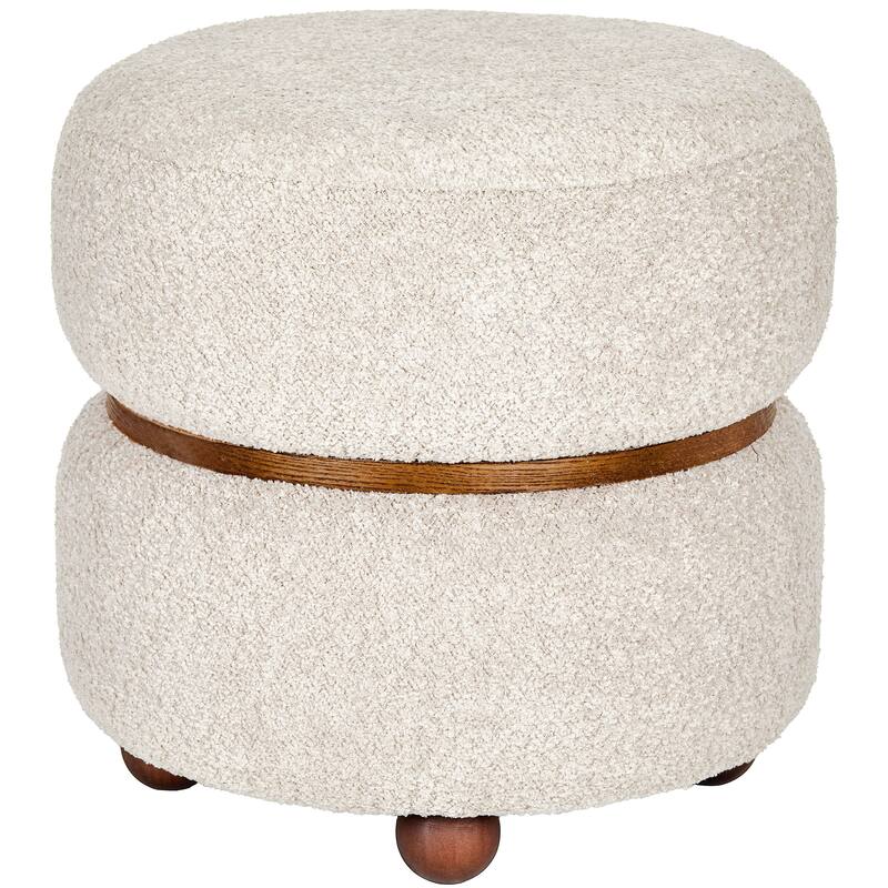 Double Pouf Round Upholstered Vanity Stool and Ottoman Foot Rest - Beige - Large