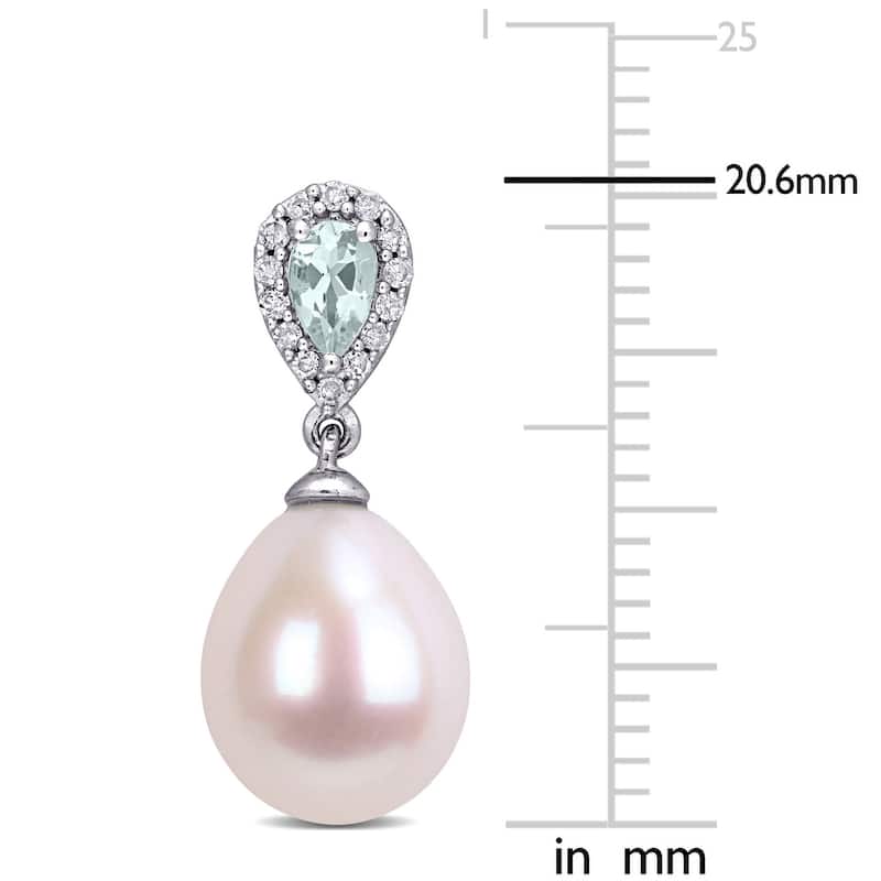 Miadora 9-10 MM Cultured Freshwater Pearl Aquamarine and 1/7ct TDW Diamond Earrings in 10k White Gold by Miadora