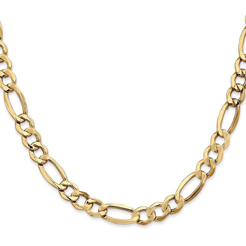 Curata 10k Yellow Gold Mens 7" 8" or 9" Wide 7.3mm Semi Solid Figaro Chain Bracelet