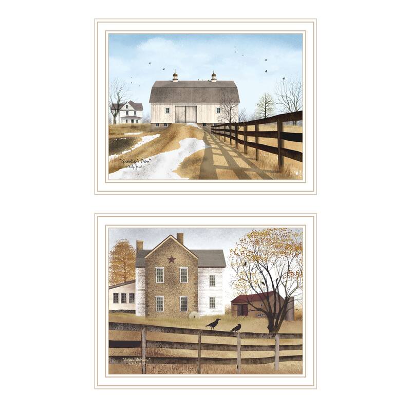 2-Piece Framed Wall Art Set - Grandpa's Barn & Autumn Afternoon, White Frame