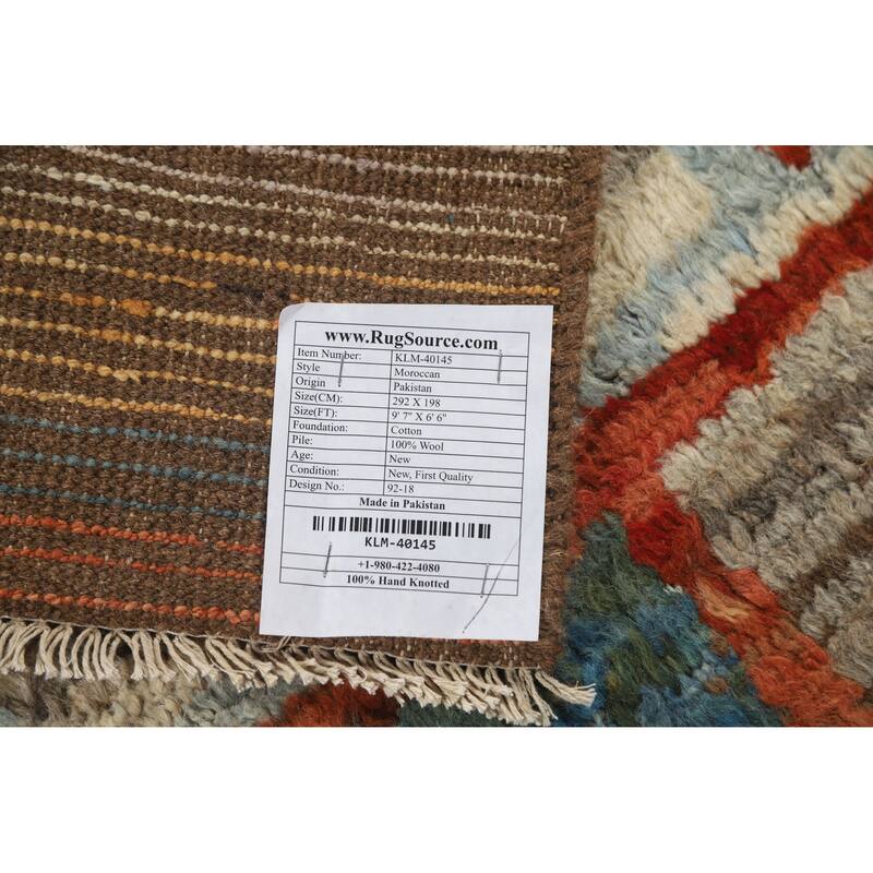 Geometric Moroccan Oriental Rug Hand-Knotted Oriental Wool Carpet - 6'6" x 9'7"