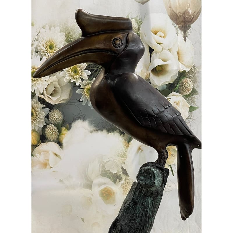 African Hornbill Coastal Bird 100 Percent Solid Bronze Sculpture Figurine Figure Statue