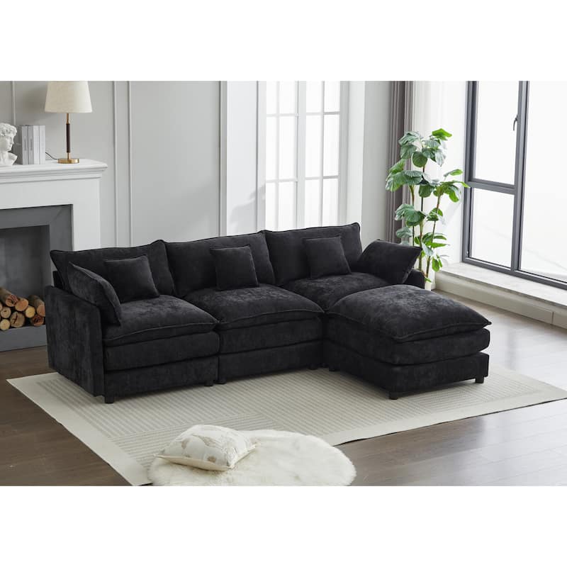99" Chenille L-Shaped Sectional Sofa with Ottoman