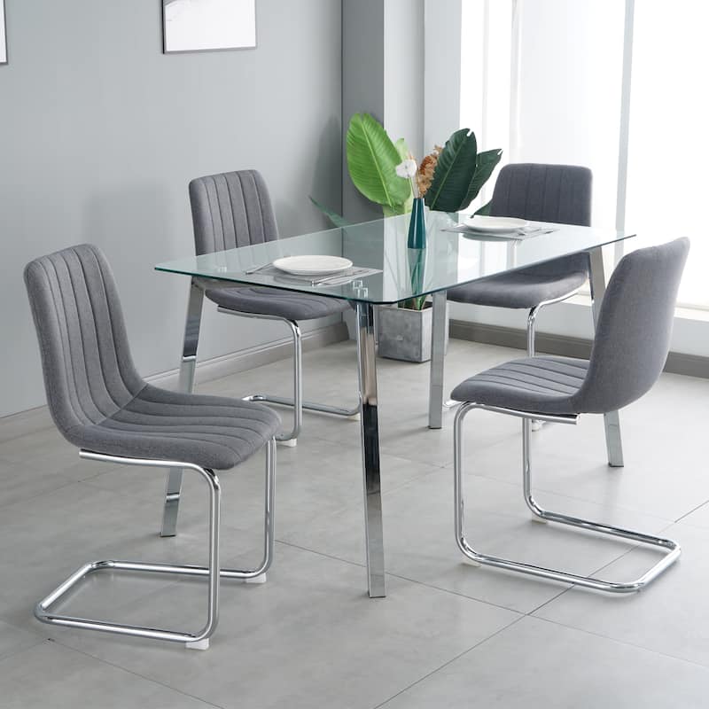Set of 4 Modern Dining Chair with Metal Legs - Dark Gray