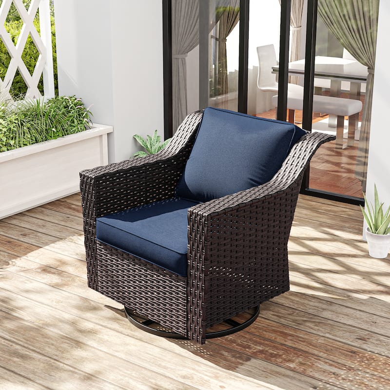 Cozywor Outdoor Patio Swivel Rattan Rocking Wicker Chair - N/A - Blue