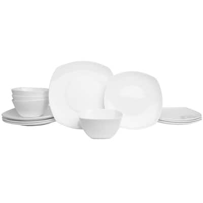 Fitz and Floyd Nevaeh White Soft Square 12-Piece Dinnerware Set, Service for 4 - N/A