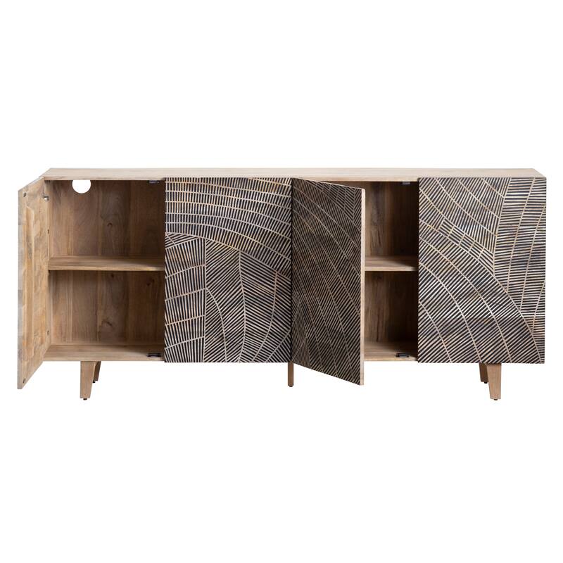 79 in. Brown Solid Wood 4 Door Media Credenza_Sideboard