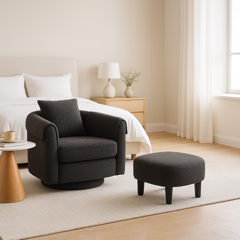 Homy Lin 360° Swivel Chenille Accent Chair with Ottoman,Armrests & Back Pillow, Comfy Living Room Armchair Set for Read or Relax