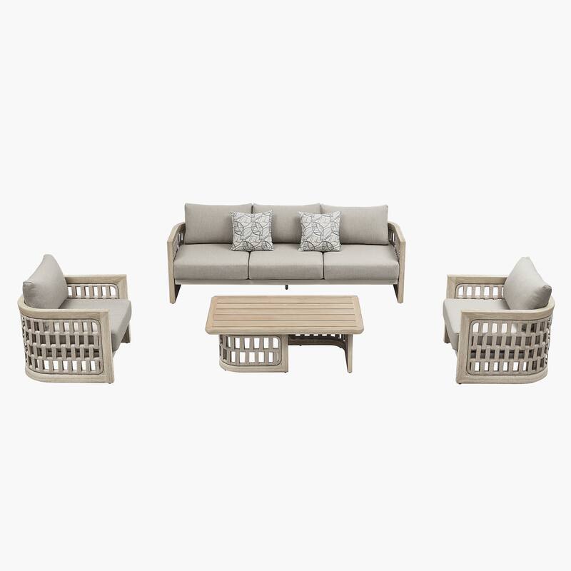 HIGOLD Riva 3.0 Outdoor Patio Sofa Set, 5-Seater Teak Conversation Set