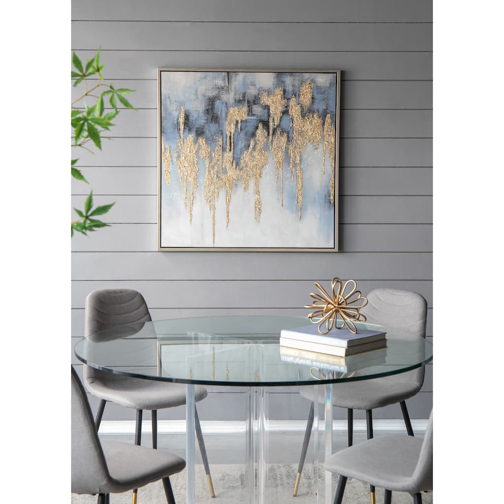 Modern Wall Decor Oil Painting with Gold Accents, Square Framed Wall Art, for Living Room, Dining Room and Office
