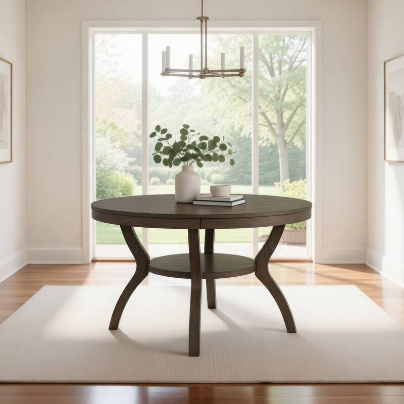 48 Inch Wooden Round Dining Table with Angled Legs, Brown