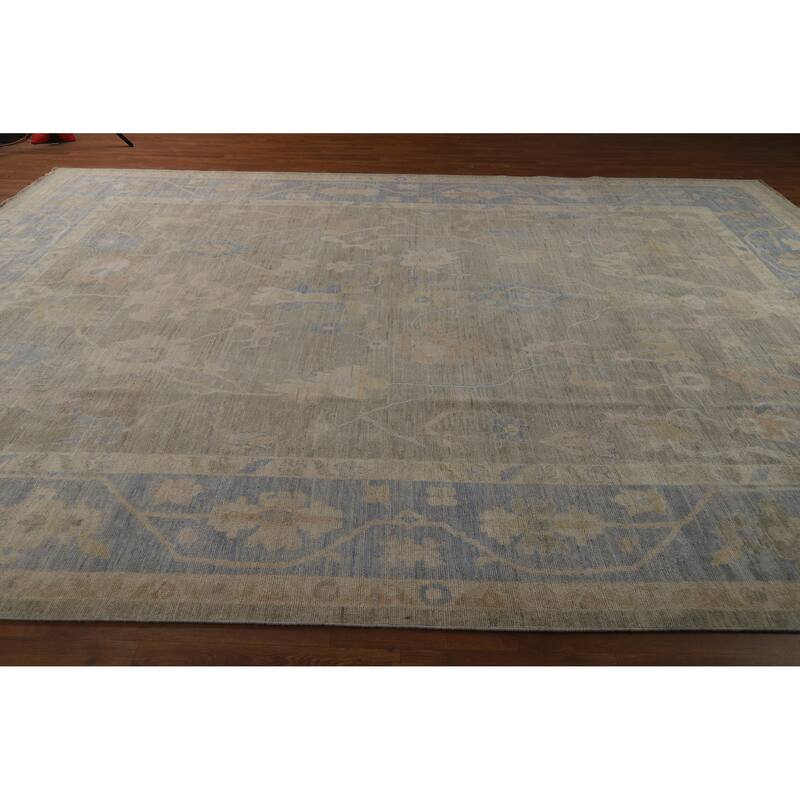 Hand Knotted Oriental 100% Wool Carpet Transitional All-Over Greys & Charcoal Oushak Area Rug - 13' 9'' X 10' 2''