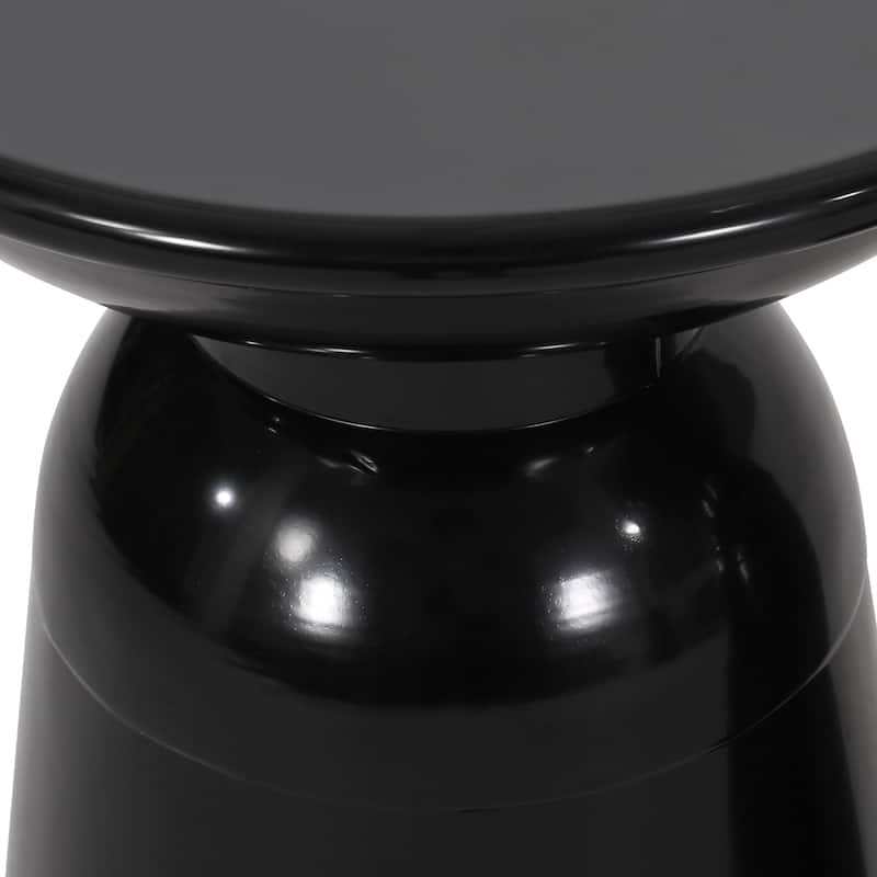 Suma Outdoor End Table, Round 15 Inch Top, Pedestal Base, Black Iron