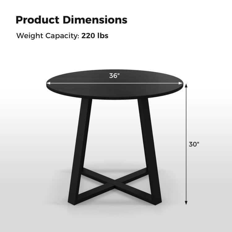Modern 36” Round Kitchen Table with Black Wood Finish and Pedestal Support Perfect Seats 4 People - 36" x 36” x 30" (L x W x H)