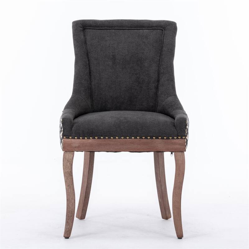 Set of 2 Patterned Upholstered Kitchen Dining Chairs with Wood Legs