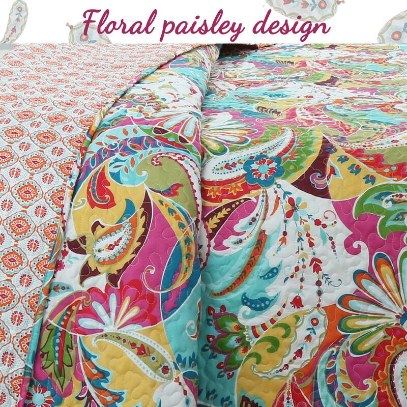 Flourish Colorful Floral Reversible 3-Piece Quilt Bedding Set