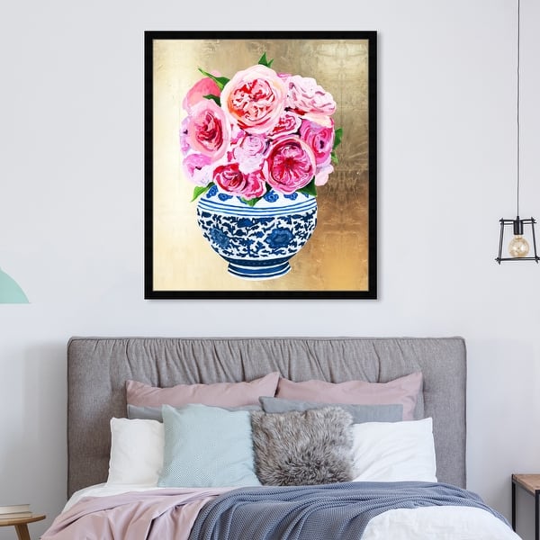 slide 1 of 24, Oliver Gal 'Julianne Taylor - Peonie Vase Gold' World and Countries Wall Art Framed Print Asian Cultures - Gold, Pink 30 x 36 - Black