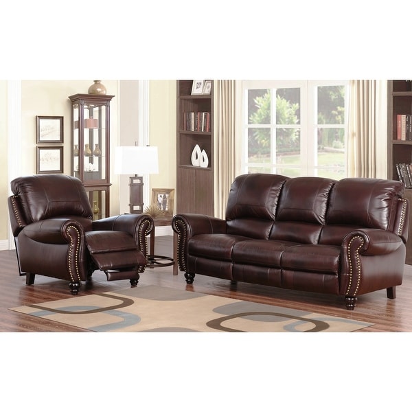 Abbyson Madison Top-grain Leather Pushback Reclining 2-piece Living