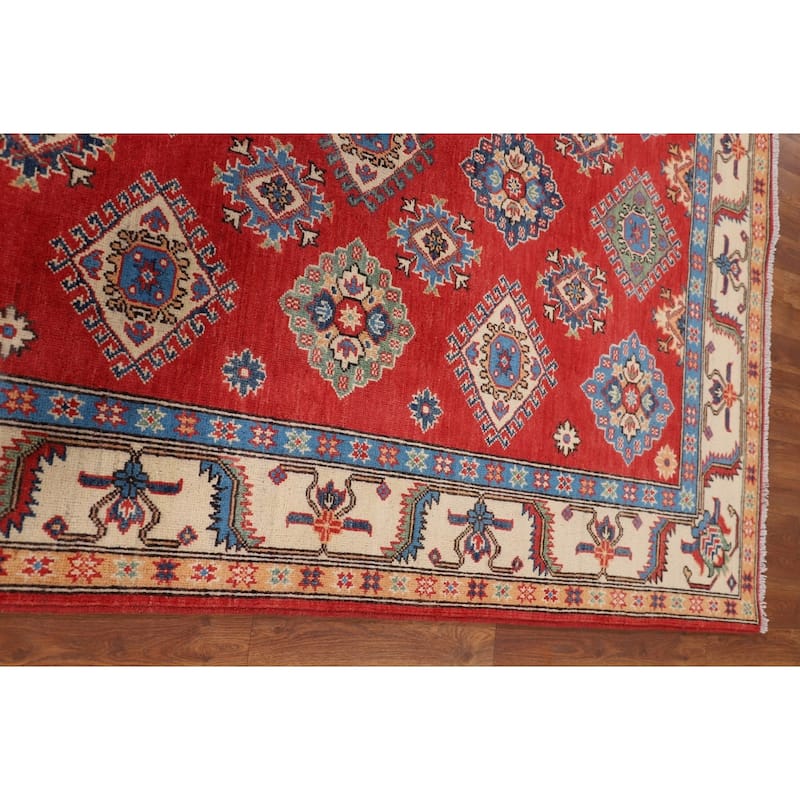 Geometric Kazak Rug Hand-Knotted Bedroom Wool Carpet - 5'2" x 7'0"