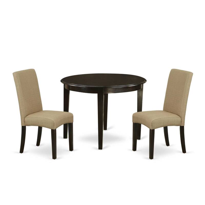 Round Dining Table Set 3pc - 42" Table & 2 Parsons Chairs - Linen Fabric - Cappuccino Finish