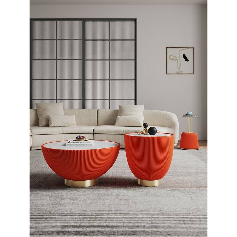 Manhattan Comfort Modern Anderson 2.0 Upholstered 3 Piece Table Set - Orange