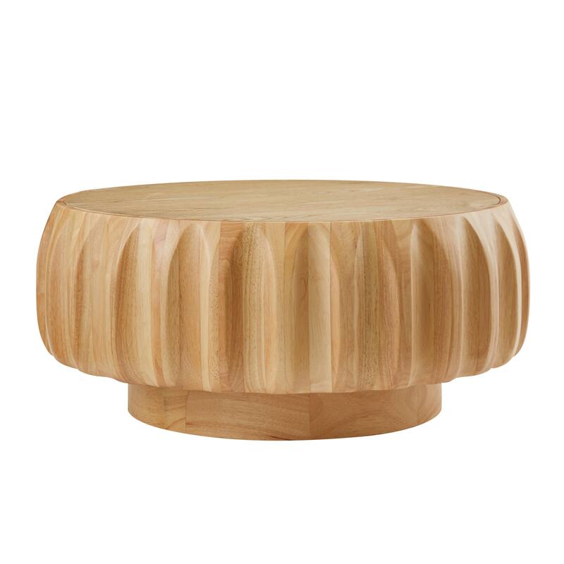 Round Coffee Table, Drum Coffee Table Contemporary Wood Round Coffee Table with Fluted Centry Table