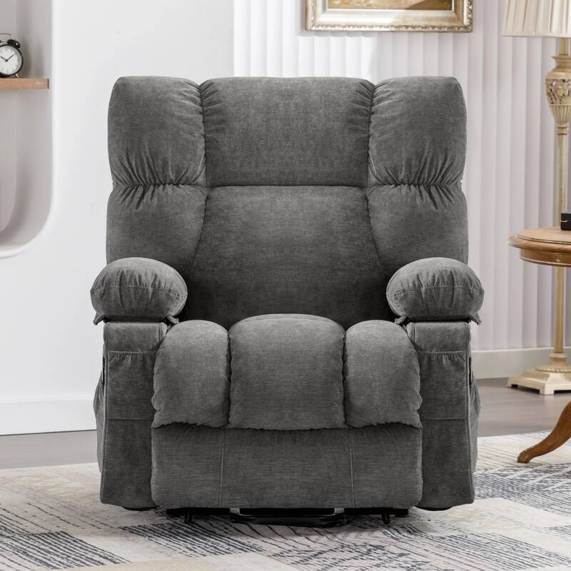Blue Power Lift Recliner with Heat, Massage, USB Charging, Side Pockets, and Remote Control for Convenience